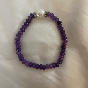 Amethyst Beaded Bracelet with Pearl Accent